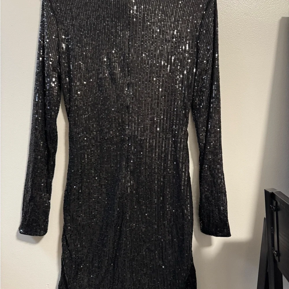 CBR Black Sequin Long Sleeve Wrap-Front Dress - Picture 2 of 7